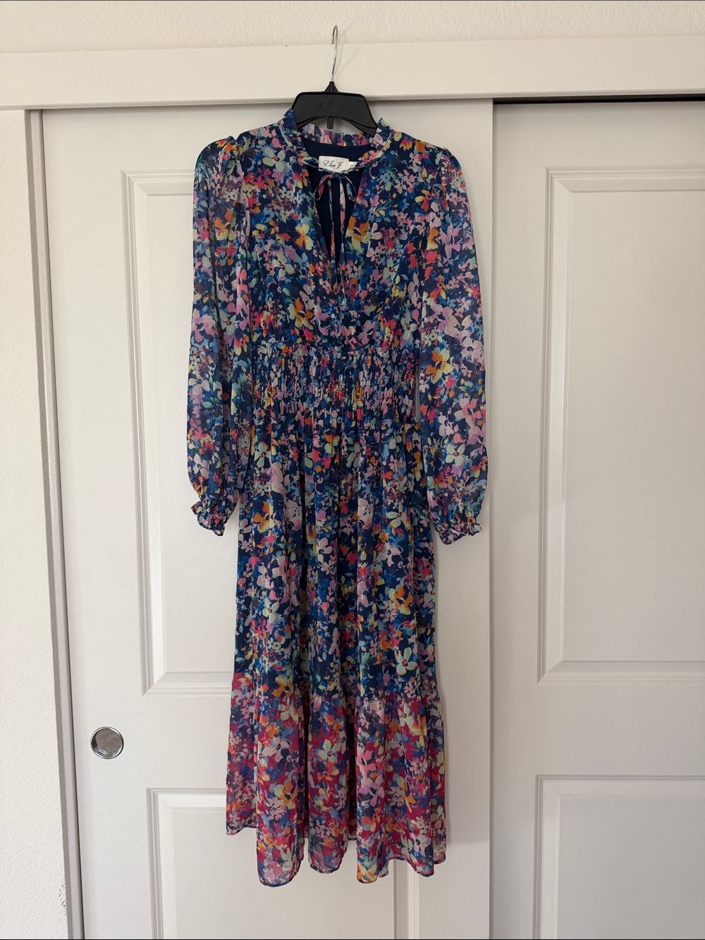 Eliza J Navy Floral watercolor Tie-Front Maxi Dress size 2 like new
